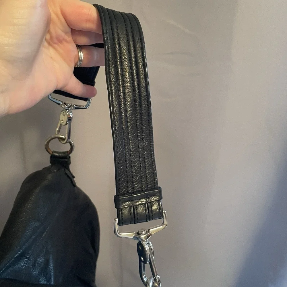 Margot Soft Black Leather Medium Shoulder Hobo Bag Zip Fold Over Purse